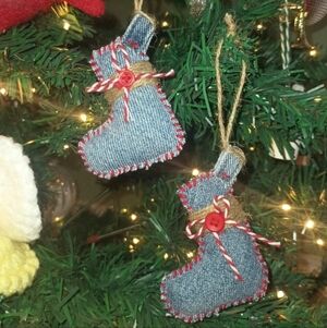 (2) Denim Christmas Stocking Ornaments